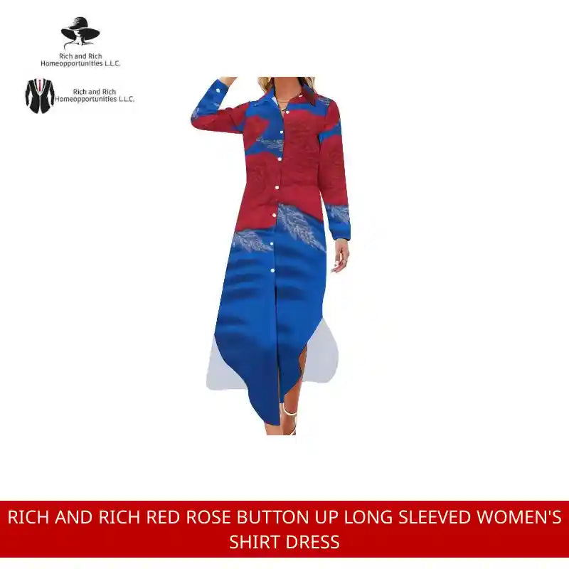 Rich and Rich Red Rose Button Up Long Sleeved Women's Shirt Dress by@Outfy