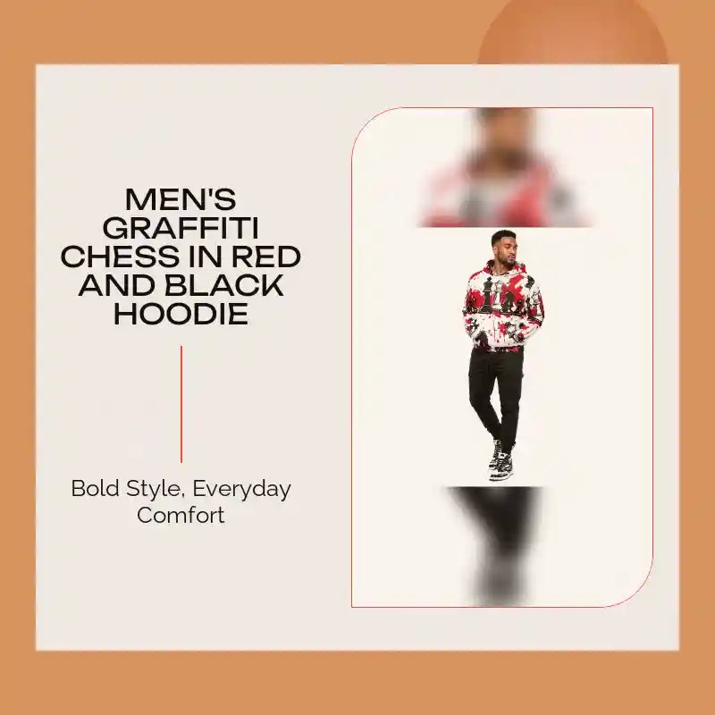 Men's Graffiti Chess in Red and Black Hoodie by@Outfy