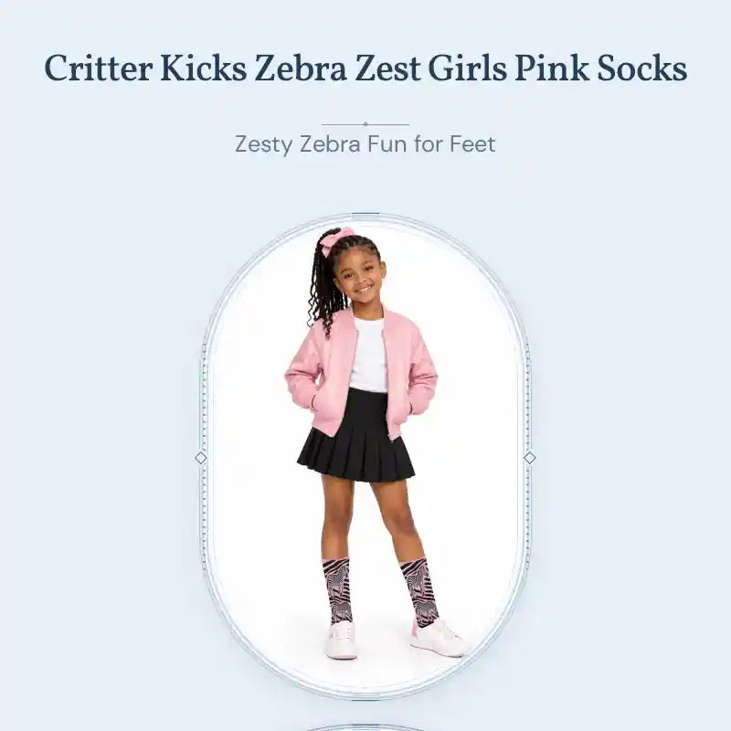Critter Kicks Zebra Zest Girls Pink Socks by@Outfy