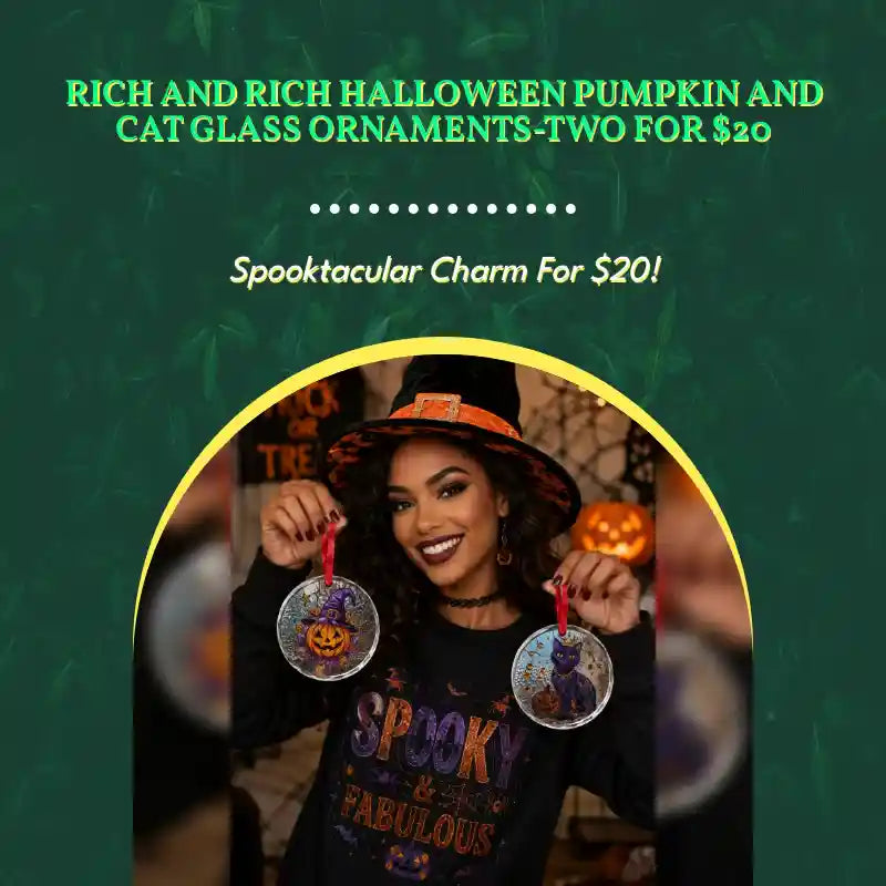 Rich and Rich Halloween Pumpkin and Cat Glass Ornaments-Two For $20 by@Outfy