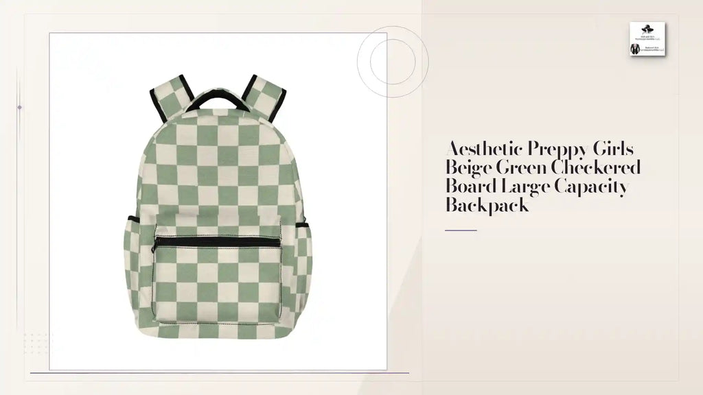 Aesthetic Preppy Girls Beige Green Checkered Board Large Capacity Backpack by@Outfy