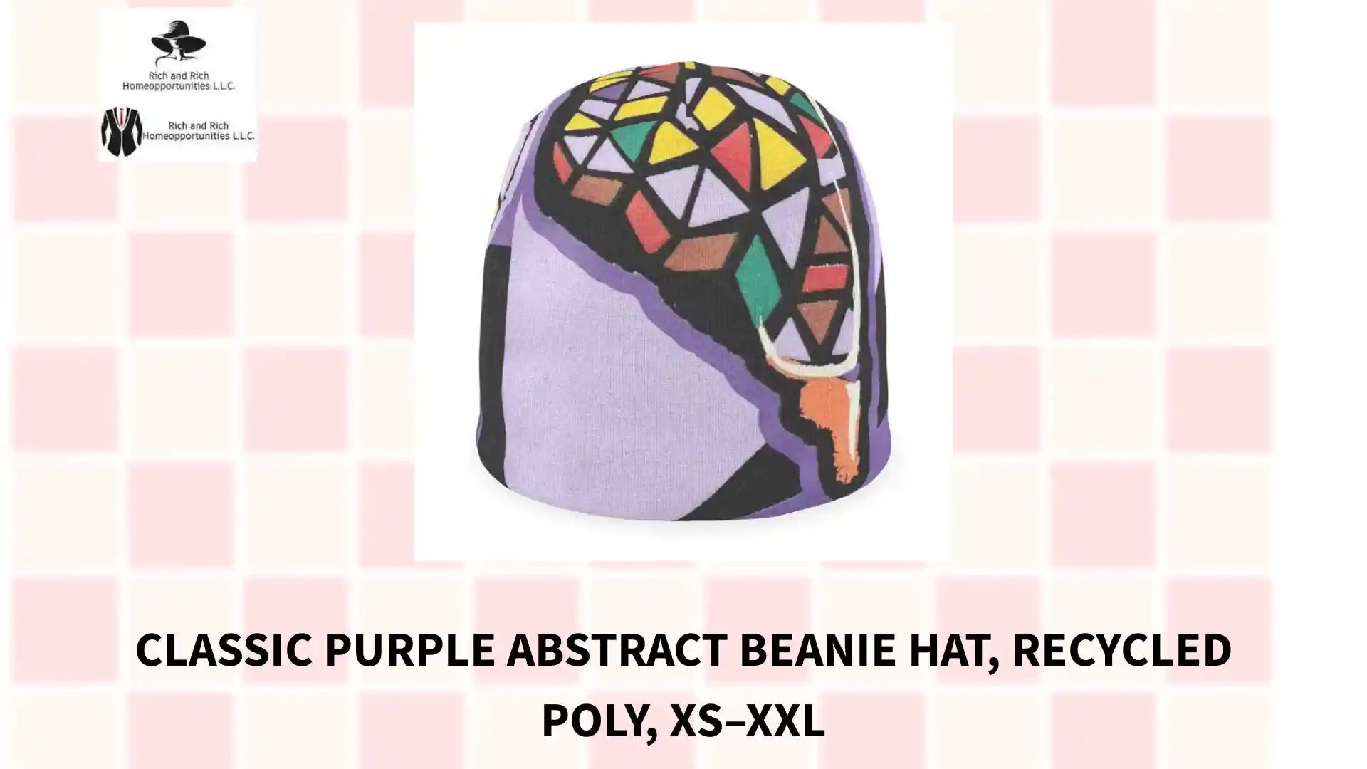 Classic Purple Abstract Beanie Hat, Recycled Poly, XS&ndash;XXL by@Outfy