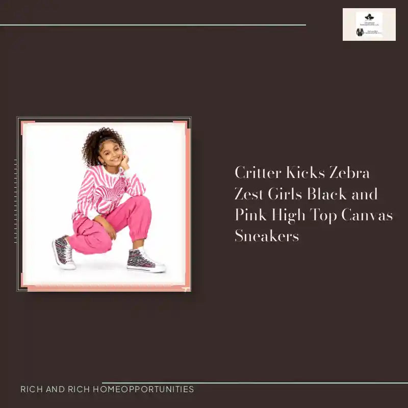 Critter Kicks Zebra Zest Girls Black and Pink High Top Canvas Sneakers by@Outfy