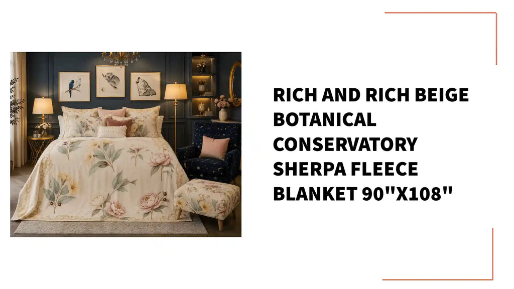Rich and Rich Beige Botanical Conservatory Sherpa Fleece Blanket 90"x108" by@Outfy