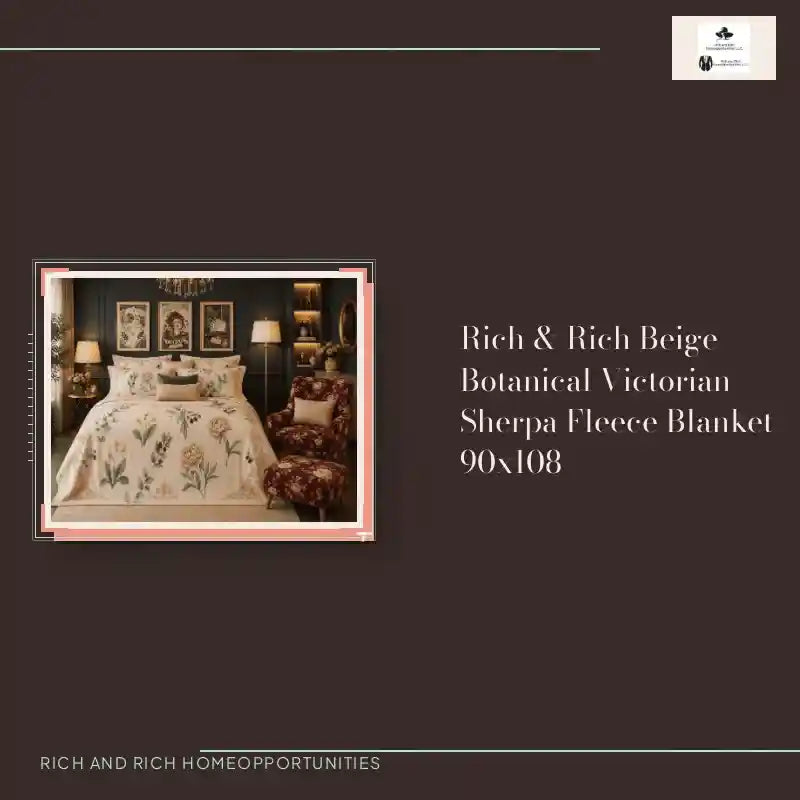 Rich &amp; Rich Beige Botanical Victorian Sherpa Fleece Blanket 90x108 by@Outfy