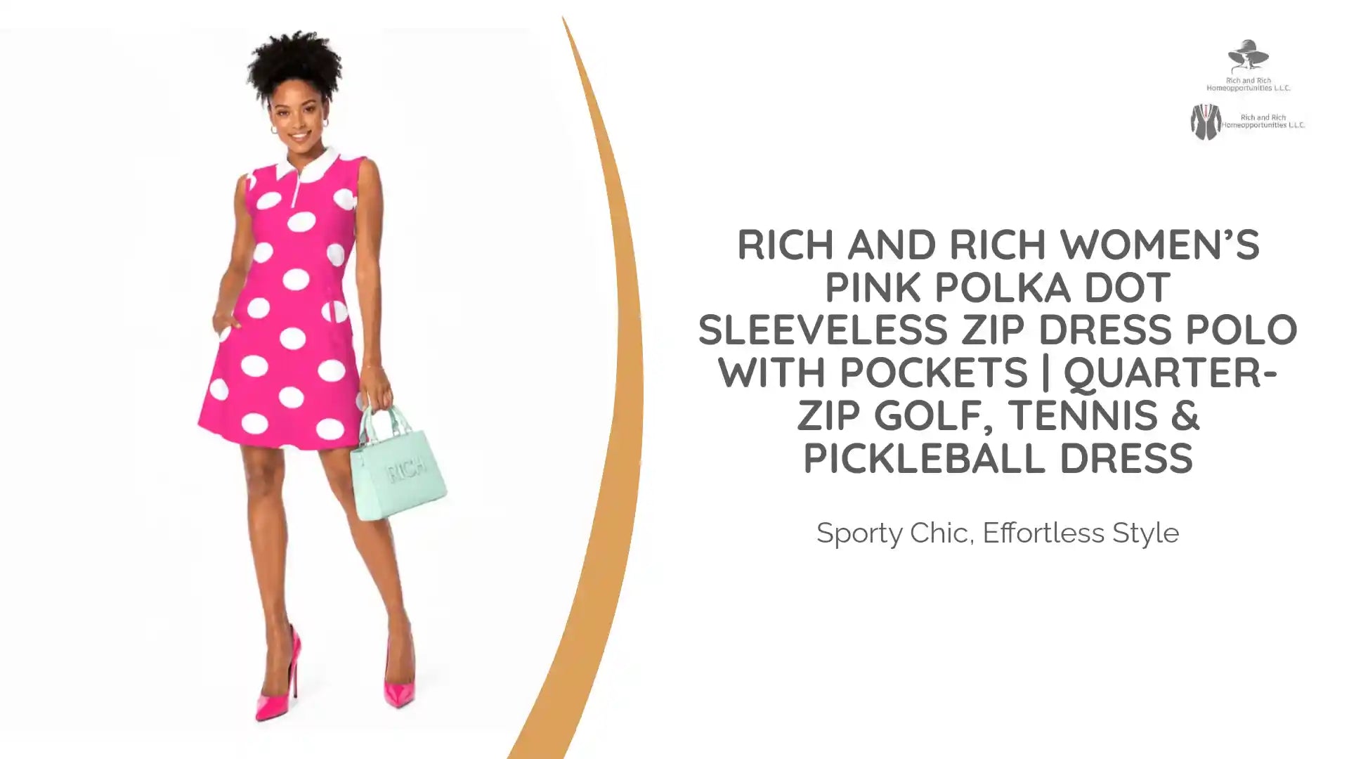 Rich and Rich Women&rsquo;s Pink Polka Dot Sleeveless Zip Dress Polo with Pockets | Quarter-Zip Golf, Tennis &amp; Pickleball Dress by@Outfy