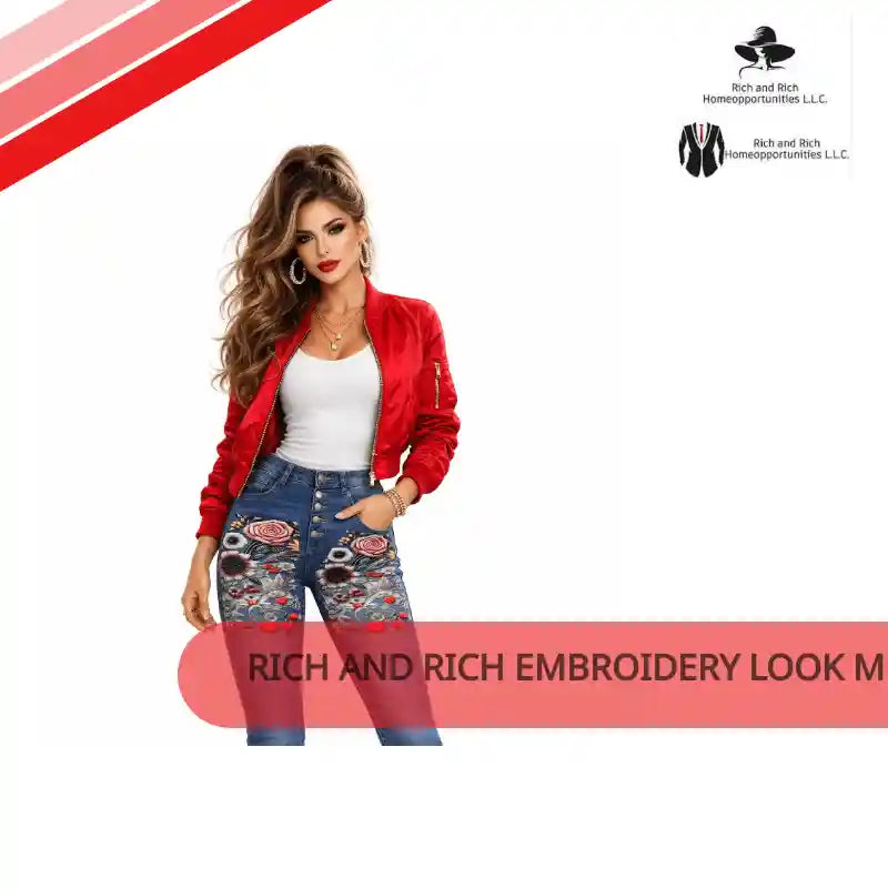 Rich and Rich Embroidery Look Musical Design Women's High Waisted Jeans by@Outfy