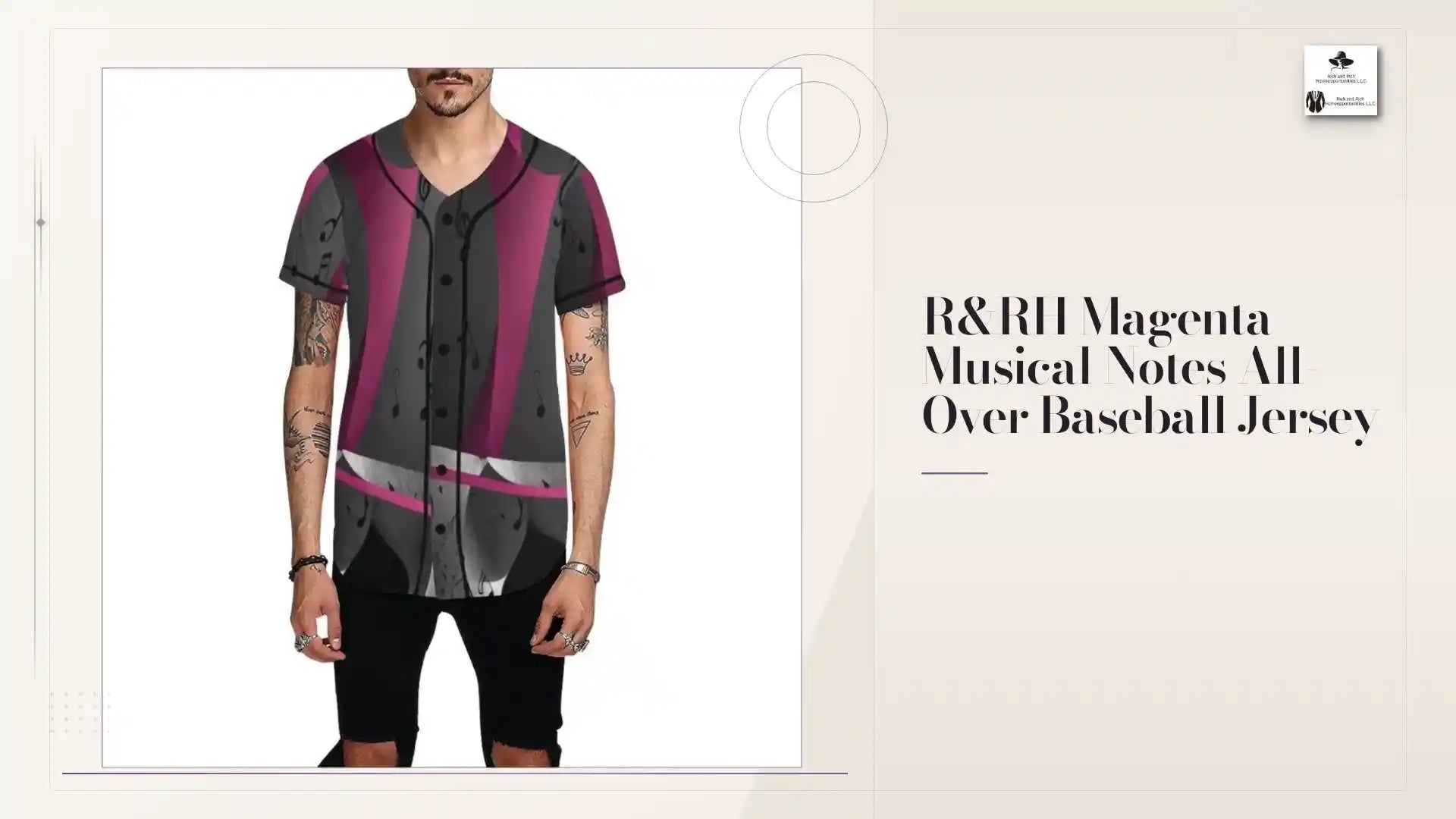 R&amp;RH Magenta Musical Notes All-Over Baseball Jersey by@Outfy