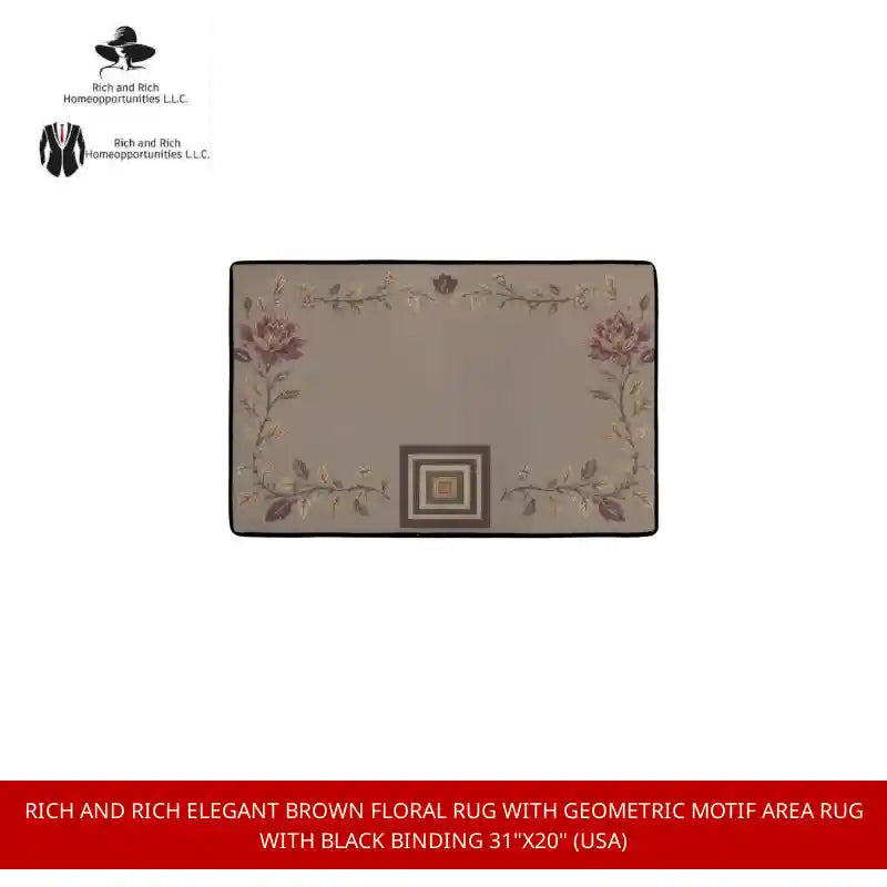 Rich and Rich Elegant Brown Floral Rug With Geometric Motif Area Rug with Black Binding 31"x20" (USA) by@Outfy