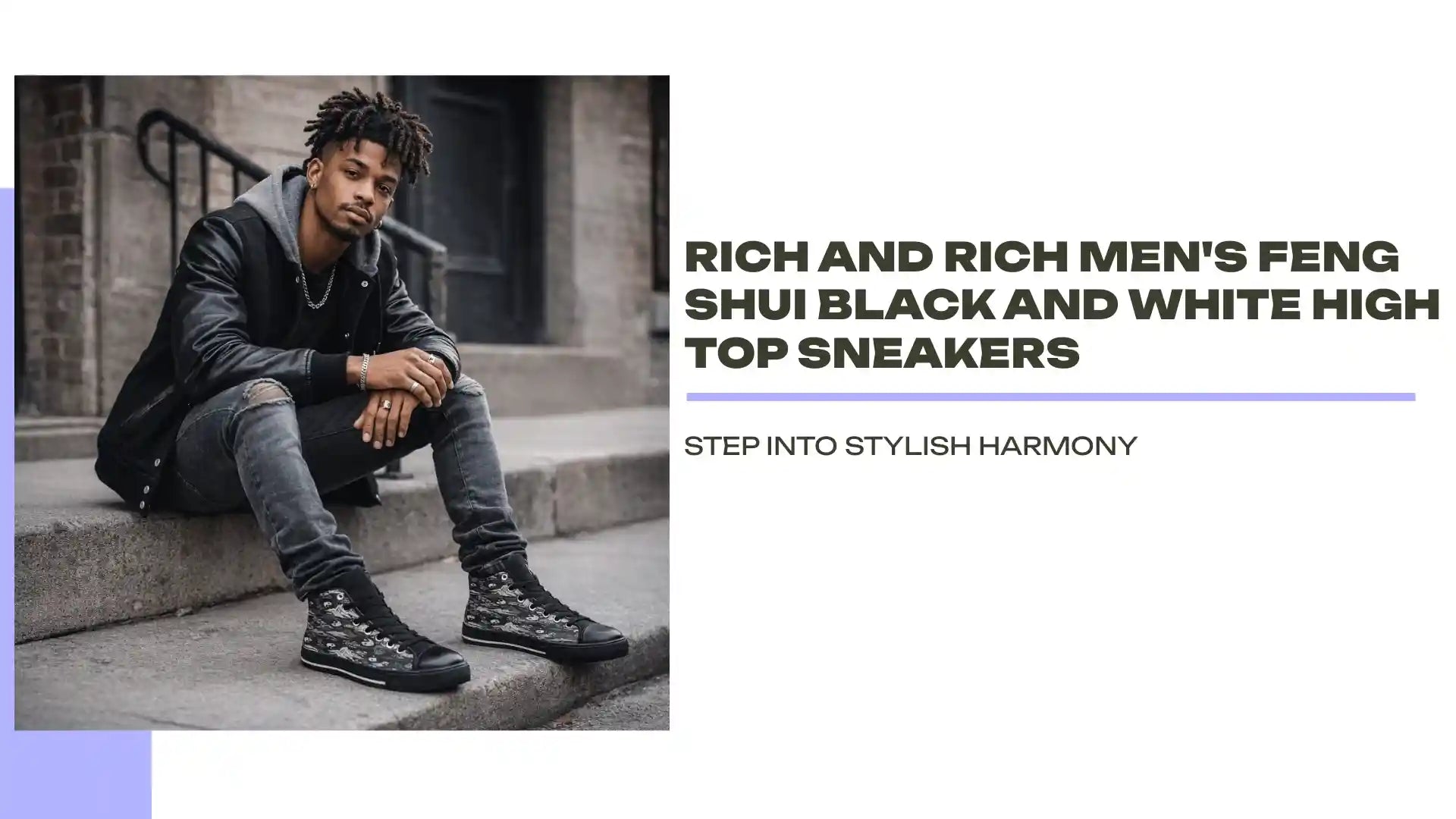Rich and Rich Men's Feng Shui Black and White High Top Sneakers by@Outfy