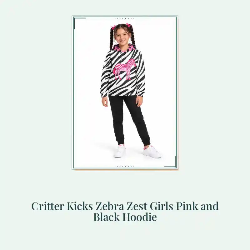 Critter Kicks Zebra Zest Girls Pink and Black Hoodie by@Outfy