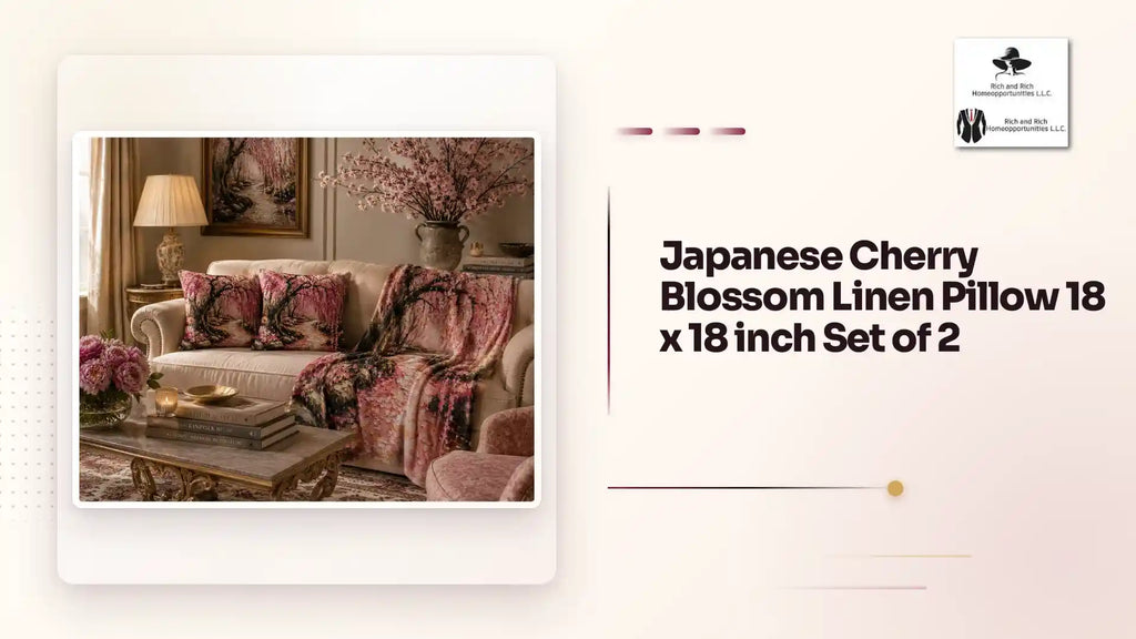 Japanese Cherry Blossom Linen Pillow 18 x 18 inch Set of 2 by@Outfy