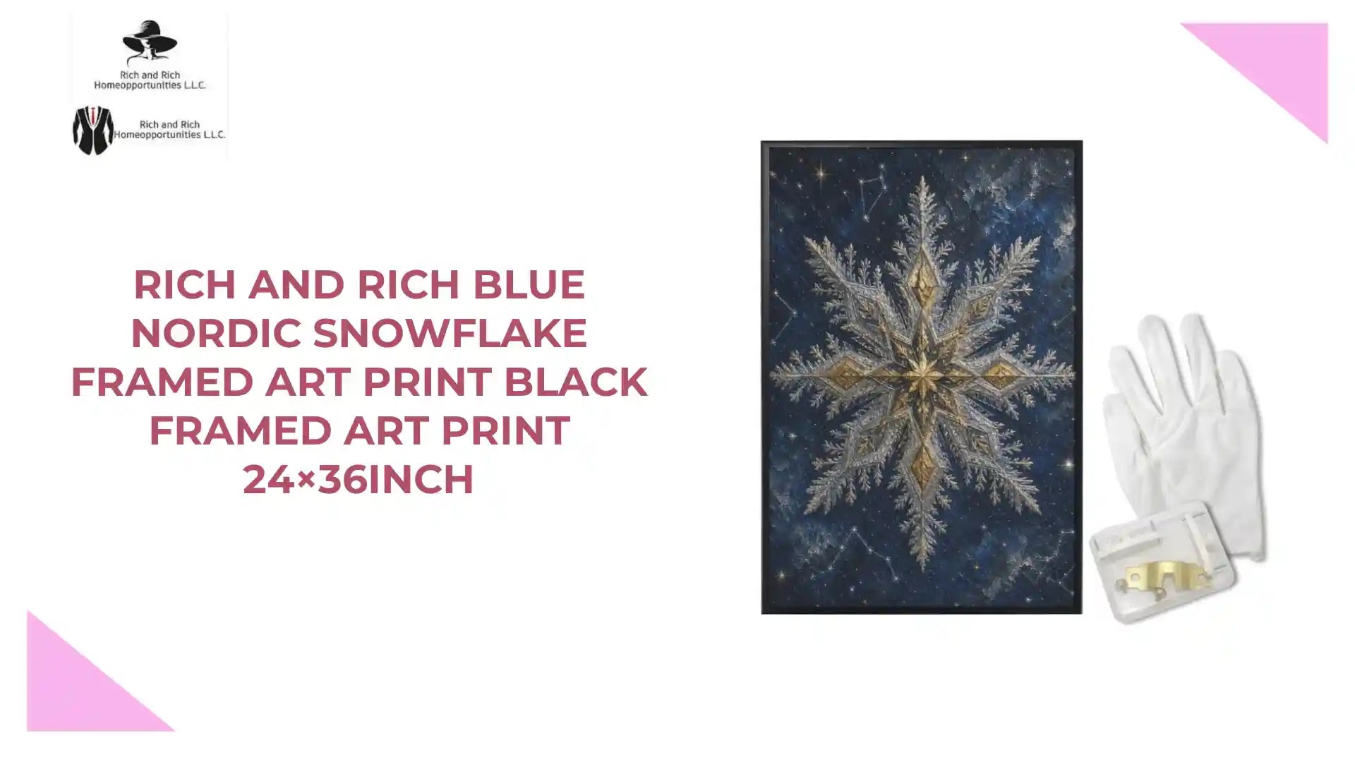 Rich and Rich Blue Nordic Snowflake Framed Art Print Black Framed Art Print 24&times;36inch by@Outfy