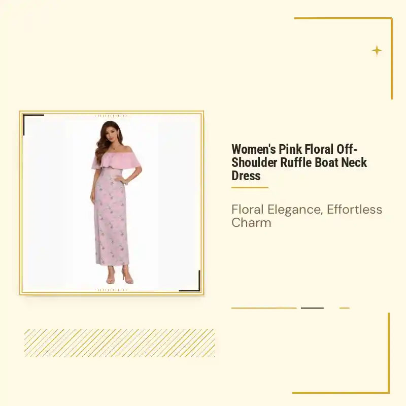 Women's Pink Floral Off-Shoulder Ruffle Boat Neck Dress by@Outfy