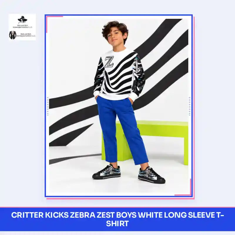 Critter Kicks Zebra Zest Boys White Long Sleeve T-Shirt by@Outfy