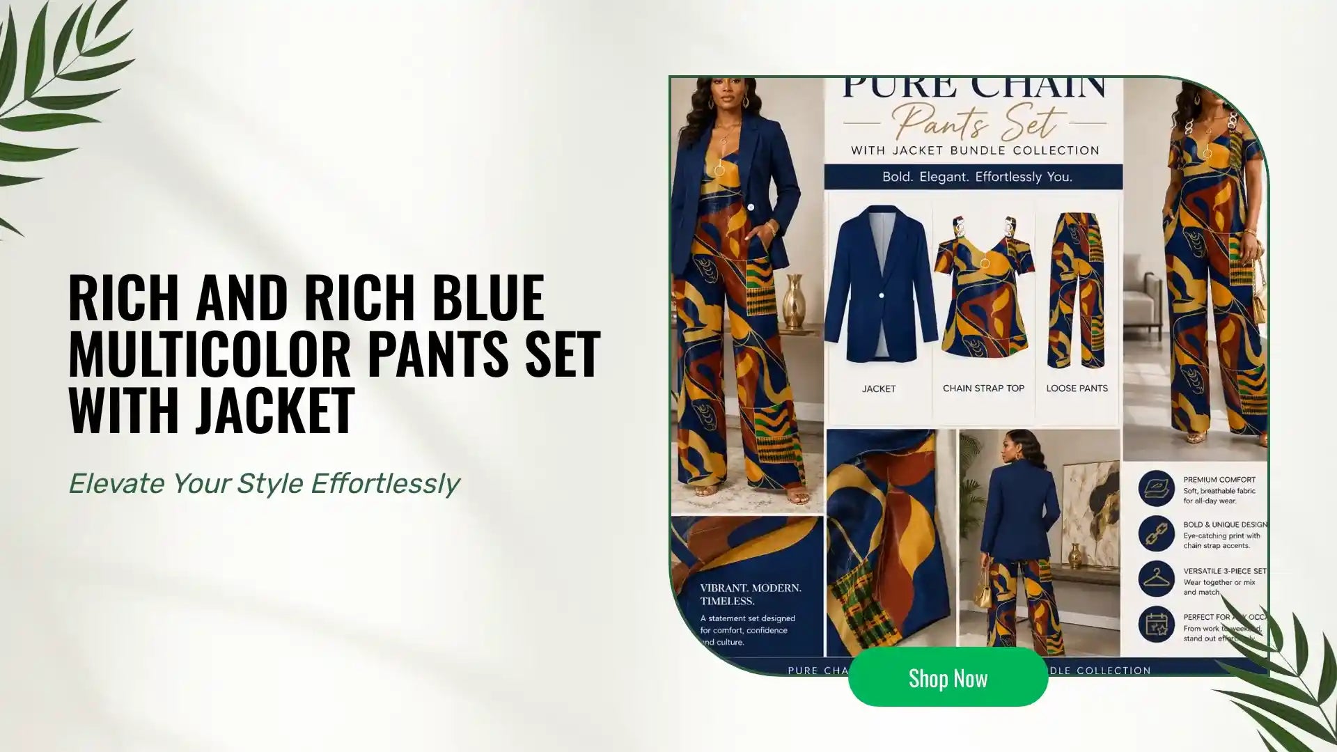 Rich and Rich Blue Multicolor Pants Set with Jacket by@Outfy
