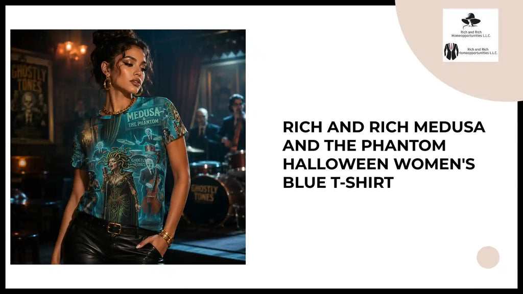 Rich and Rich Medusa and the Phantom Halloween Women's Blue T-Shirt by@Outfy