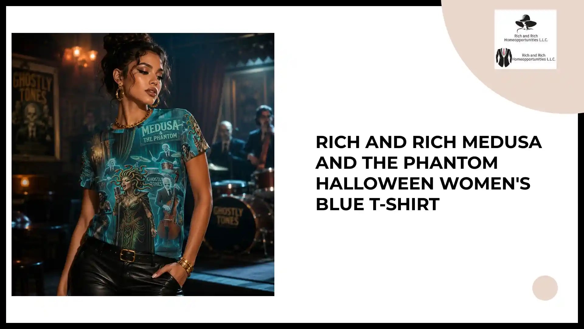 Rich and Rich Medusa and the Phantom Halloween Women's Blue T-Shirt by@Outfy