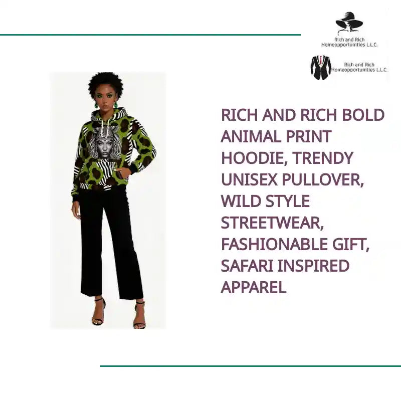 Rich and Rich Bold Animal Print Hoodie, Trendy Unisex Pullover, Wild Style Streetwear, Fashionable Gift, Safari Inspired Apparel by@Outfy