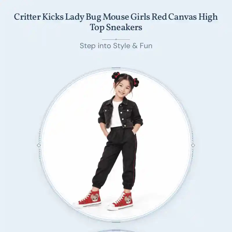 Critter Kicks Lady Bug Mouse Girls Red Canvas High Top Sneakers by@Outfy