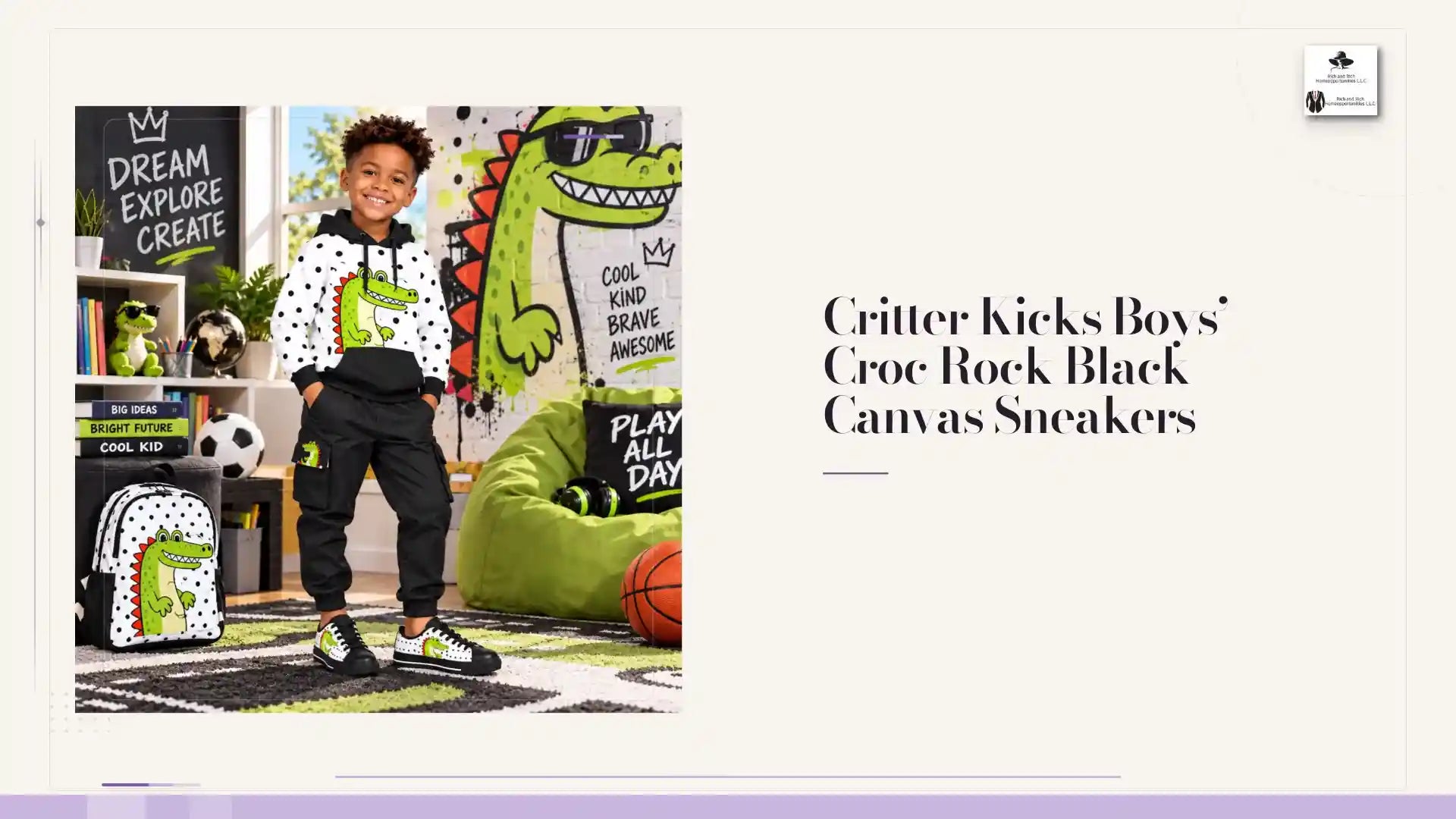 Critter Kicks Boys&rsquo; Croc Rock Black Canvas Sneakers by@Outfy