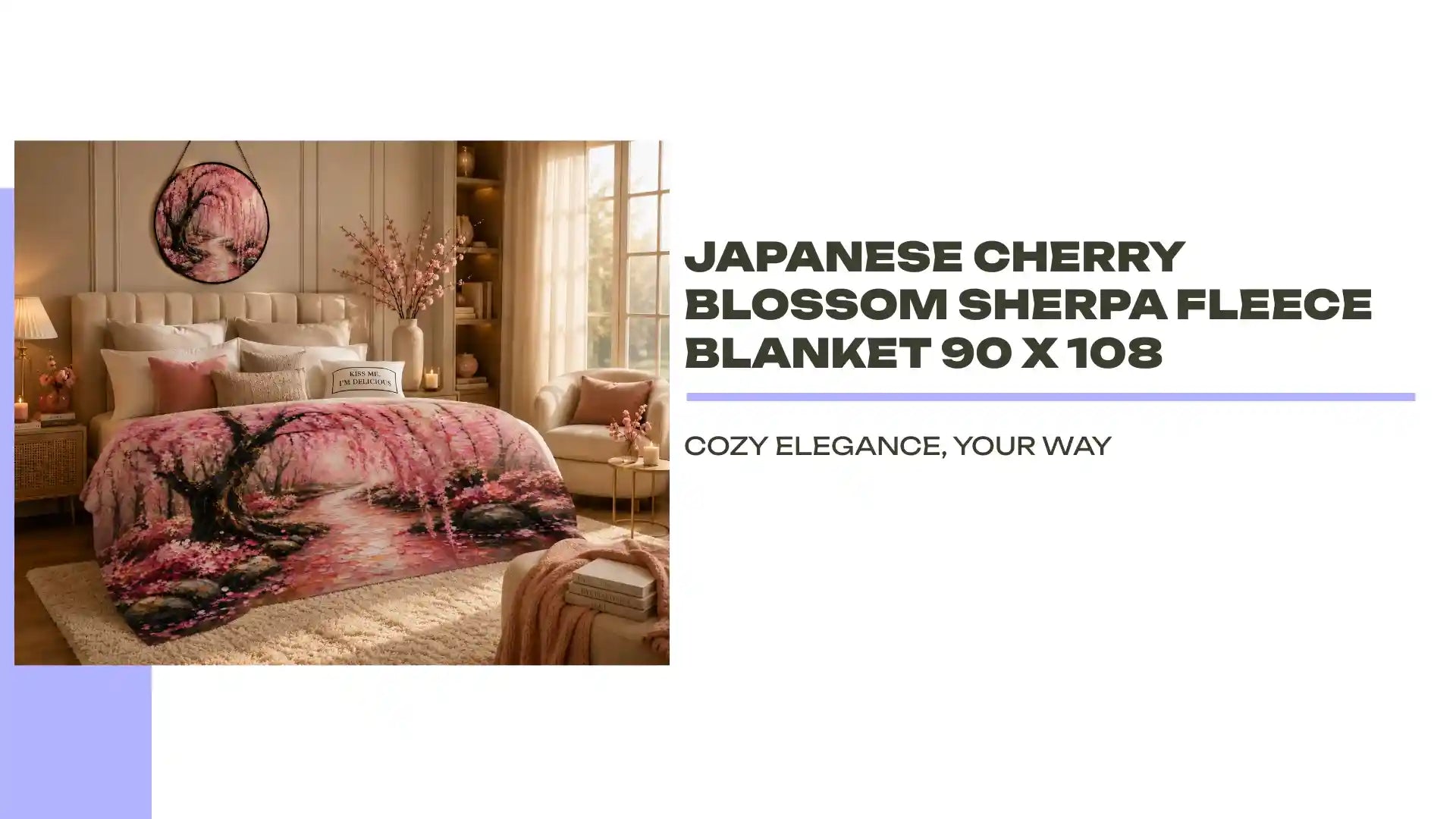 Japanese Cherry Blossom Sherpa Fleece Blanket 90 x 108 by@Outfy