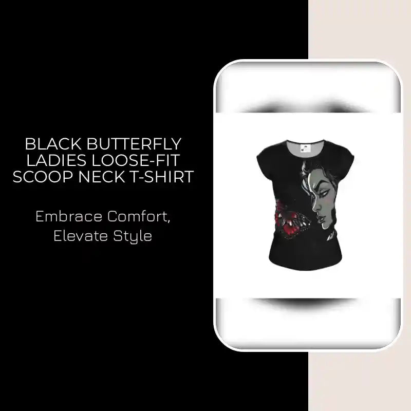 Black Butterfly Ladies Loose-Fit Scoop Neck T-Shirt by@Outfy