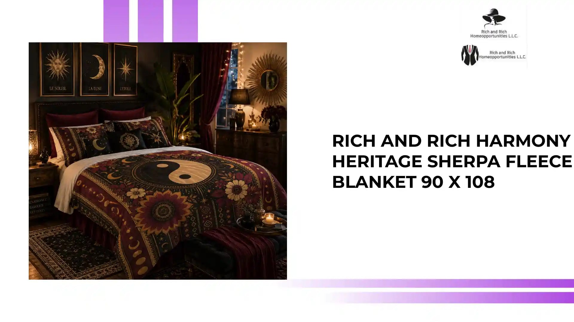 Rich and Rich Harmony Heritage Sherpa Fleece Blanket 90 x 108 by@Outfy