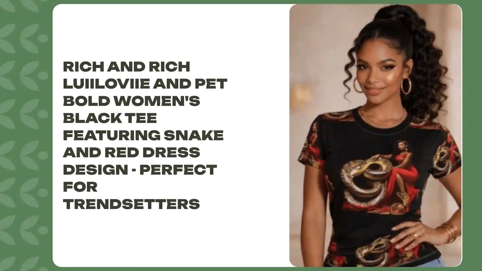 Rich and Rich Luiiloviie and Pet Bold Women's Black Tee featuring Snake and Red Dress Design - Perfect for Trendsetters by@Outfy