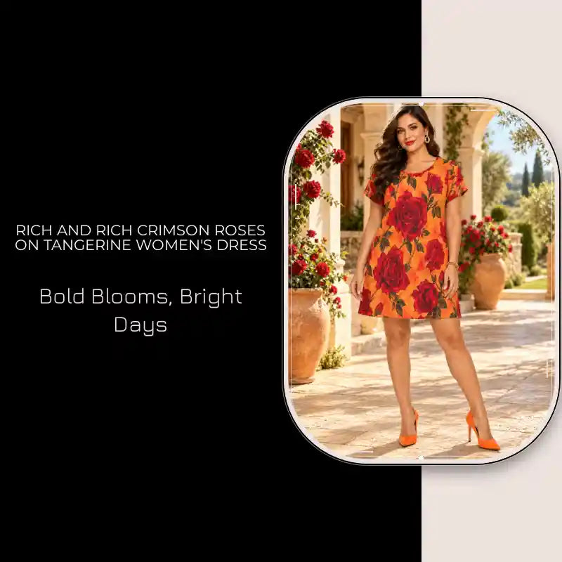 Rich and Rich Crimson Roses on Tangerine Women's Dress by@Outfy