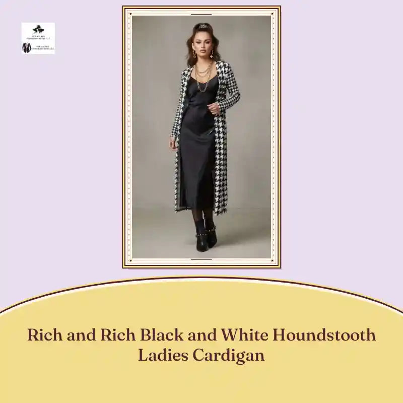 Rich and Rich Black and White Houndstooth Ladies Cardigan by@Outfy