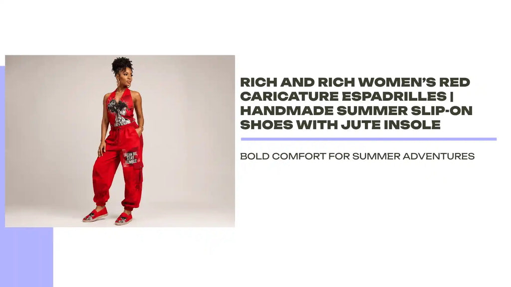 Rich and Rich Women&rsquo;s Red Caricature Espadrilles | Handmade Summer Slip-On Shoes with Jute Insole by@Outfy