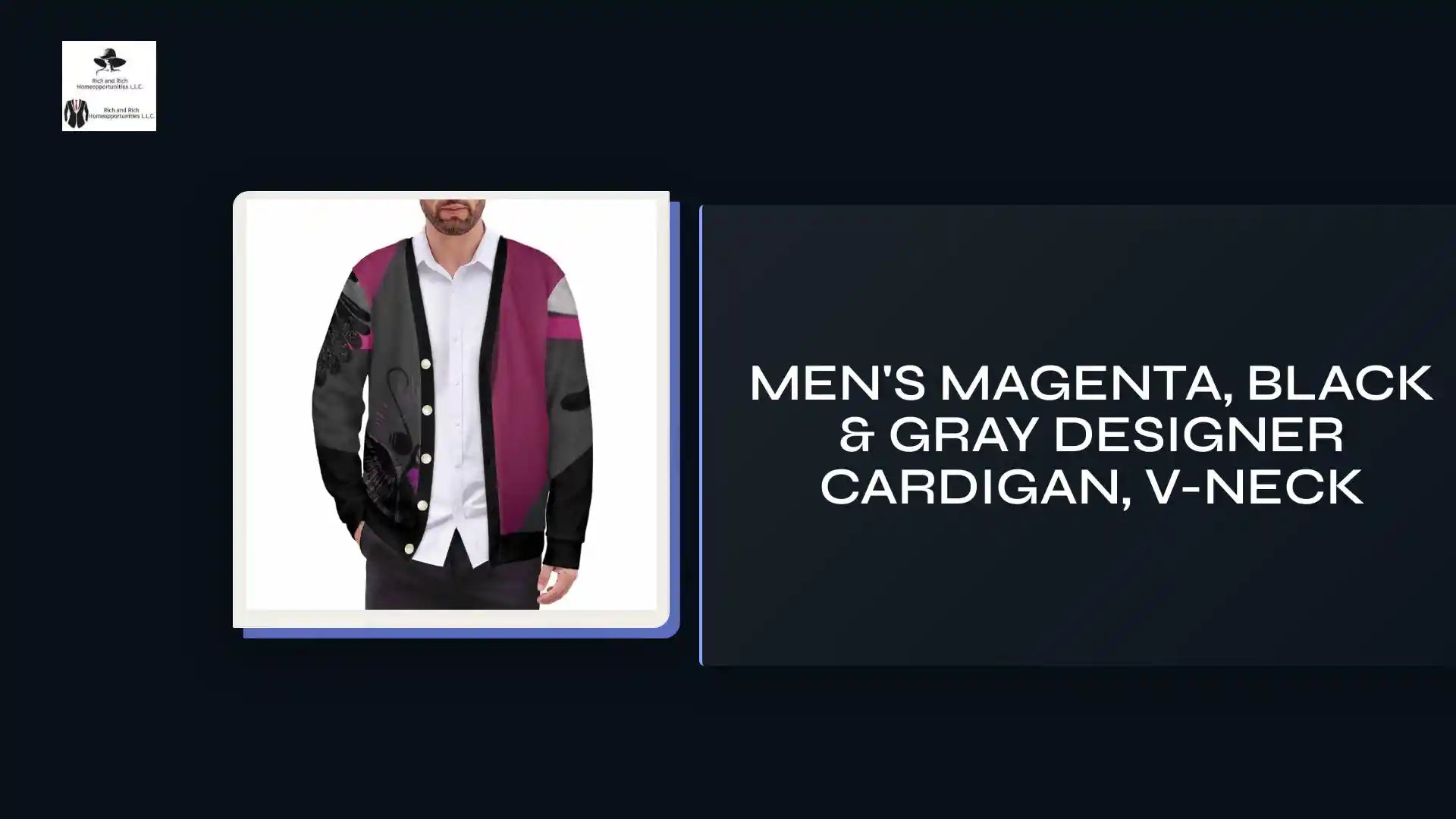 Men's Magenta, Black &amp; Gray Designer Cardigan, V-Neck by@Outfy