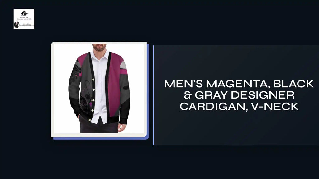 Men's Magenta, Black & Gray Designer Cardigan, V-Neck by@Outfy