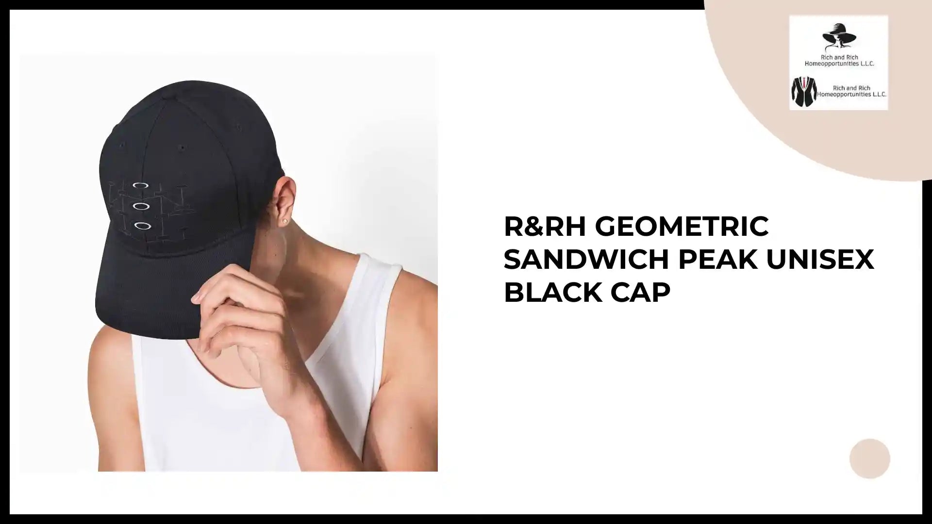 R&RH Geometric Sandwich Peak Unisex Black Cap by@Outfy