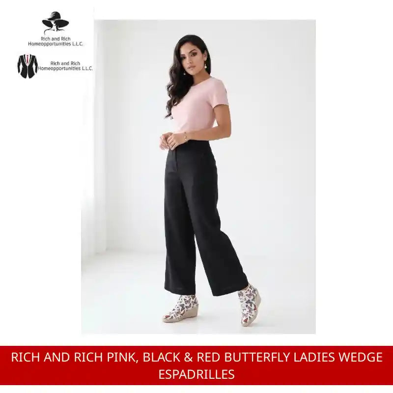 Rich and Rich Pink, Black &amp; Red Butterfly Ladies Wedge Espadrilles by@Outfy