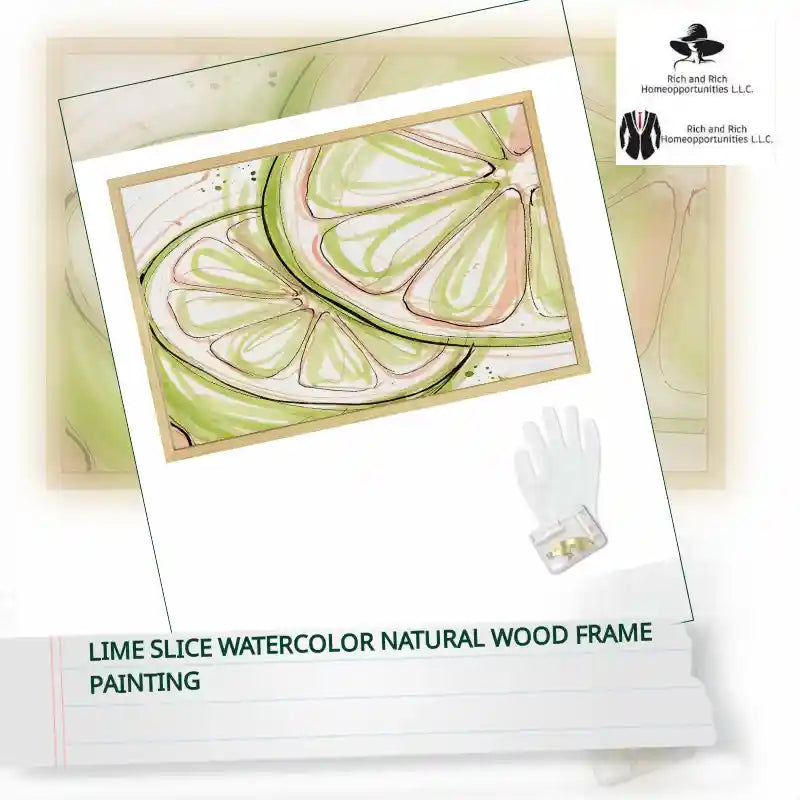 Lime Slice Watercolor Natural Wood Frame Painting by@Outfy
