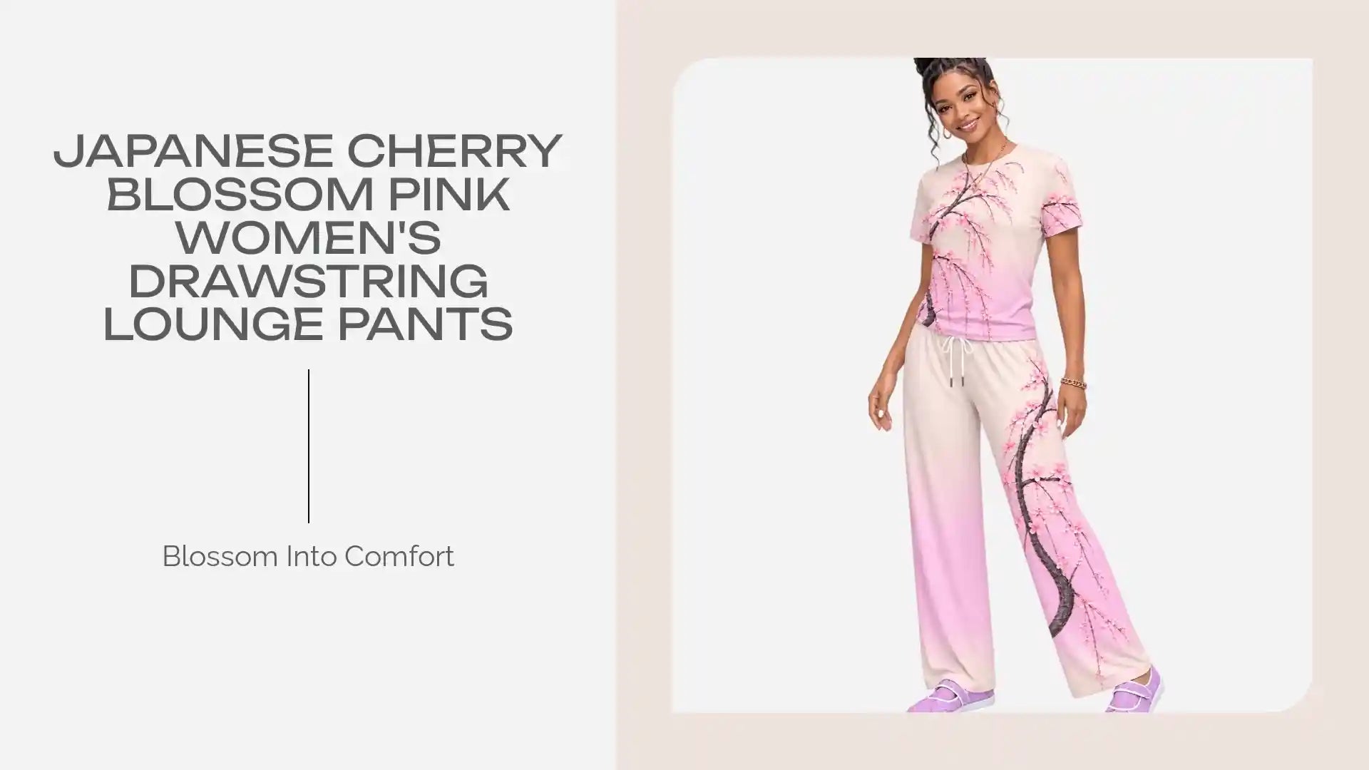 Japanese Cherry Blossom Pink Women's Drawstring Lounge Pants by@Outfy