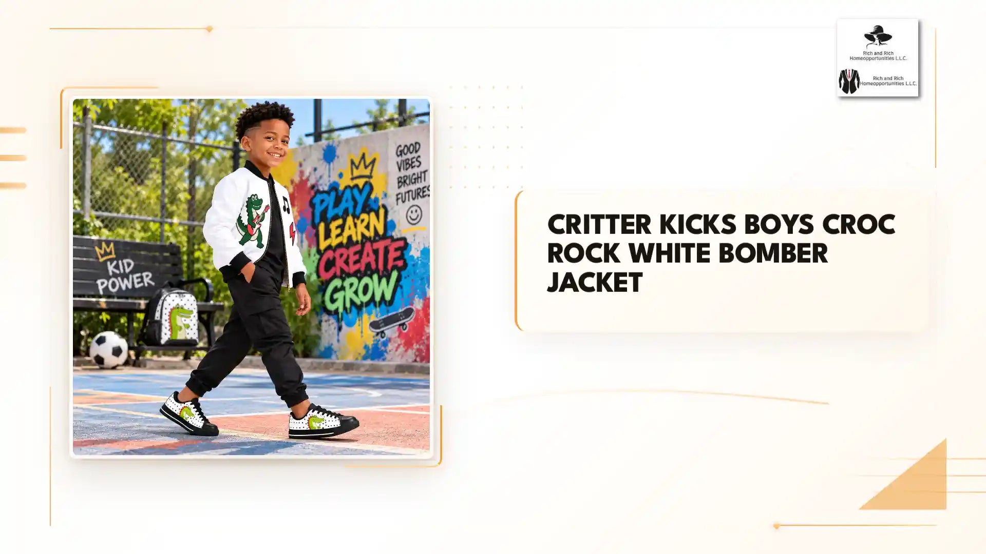 Critter Kicks Boys Croc Rock White Bomber Jacket by@Outfy
