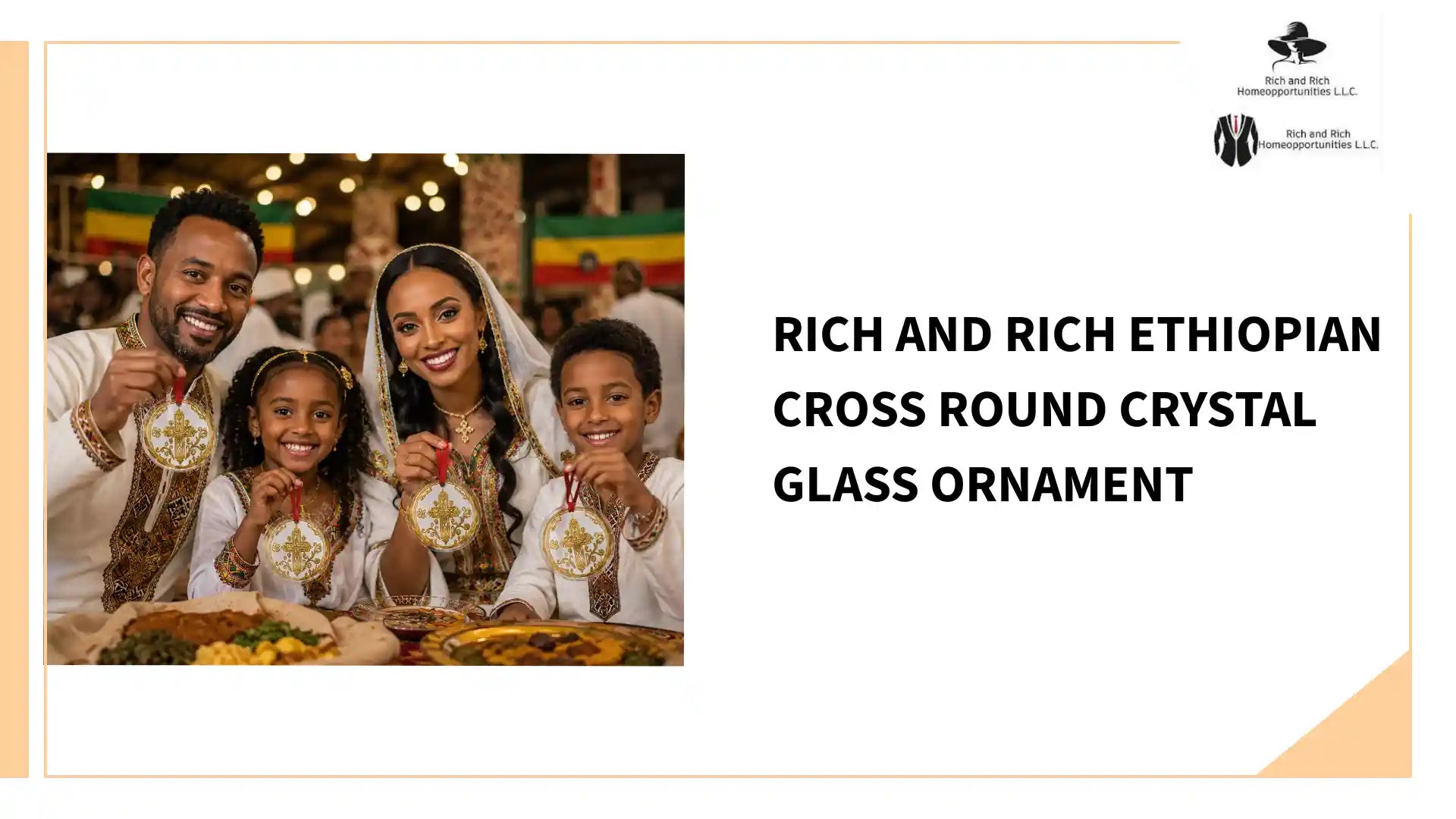 Rich and Rich Ethiopian Cross Round Crystal Glass Ornament by@Outfy