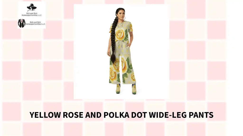 Yellow Rose and Polka Dot Wide-Leg Pants by@Outfy