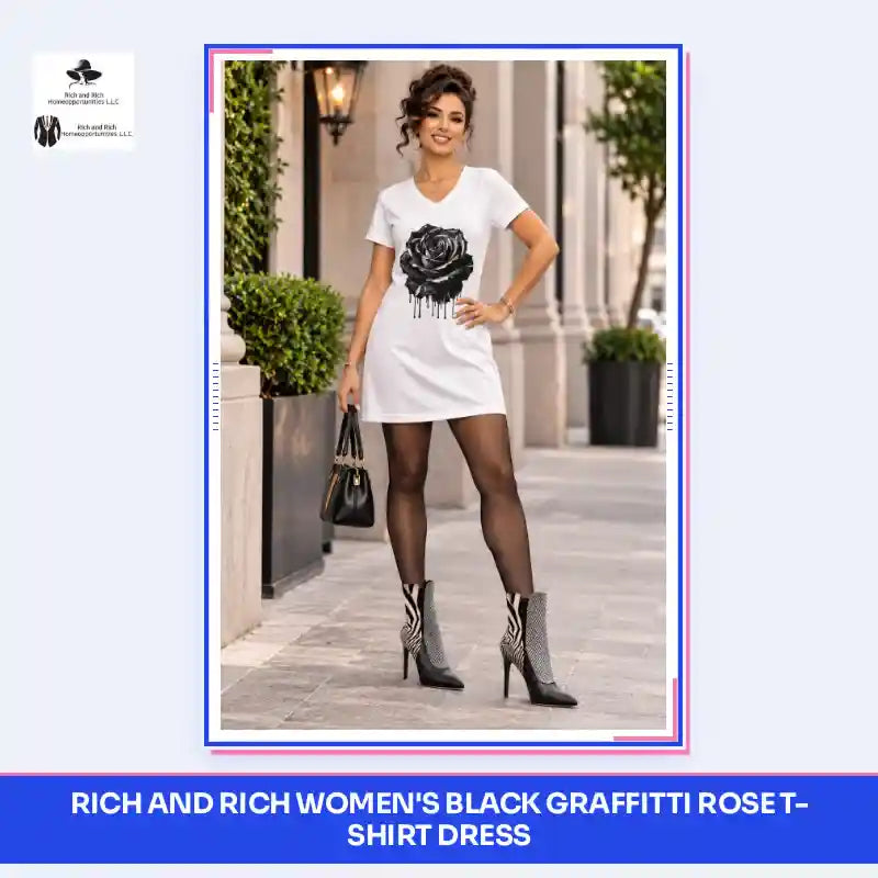 Rich and Rich Women's Black Graffitti Rose T-Shirt Dress by@Outfy