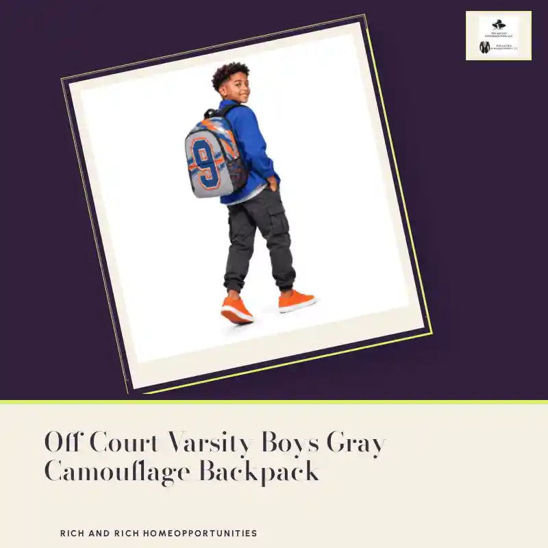 Off Court Varsity Boys Gray Camouflage Backpack by@Outfy
