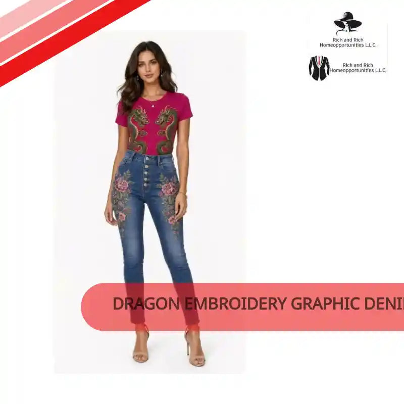 Dragon Embroidery Graphic Denim &amp; Tee Set by@Outfy
