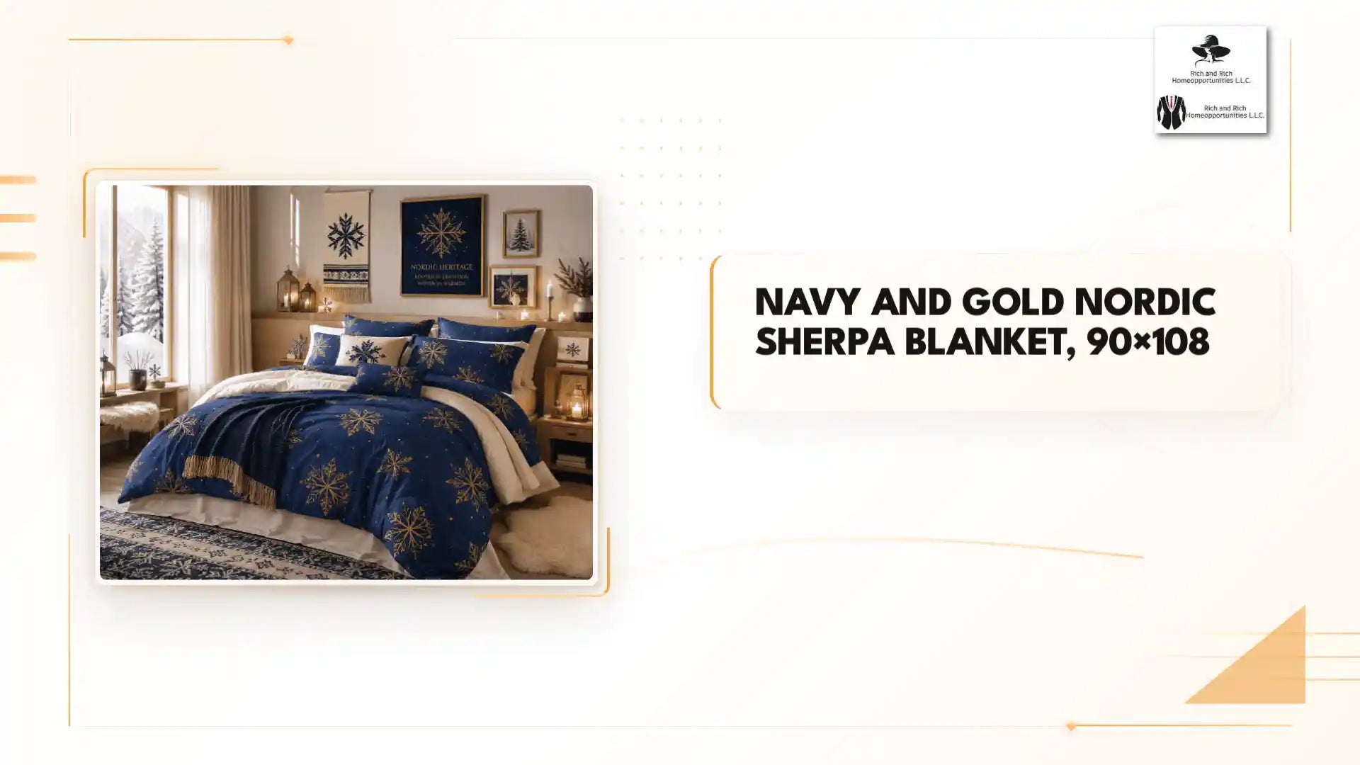 Navy and Gold Nordic Sherpa Blanket, 90&times;108 by@Outfy