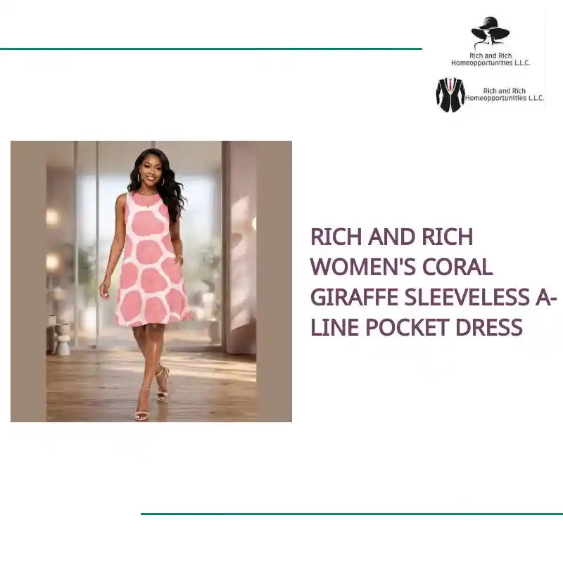 Rich and Rich Women's Coral Giraffe Sleeveless A-Line Pocket Dress by@Outfy