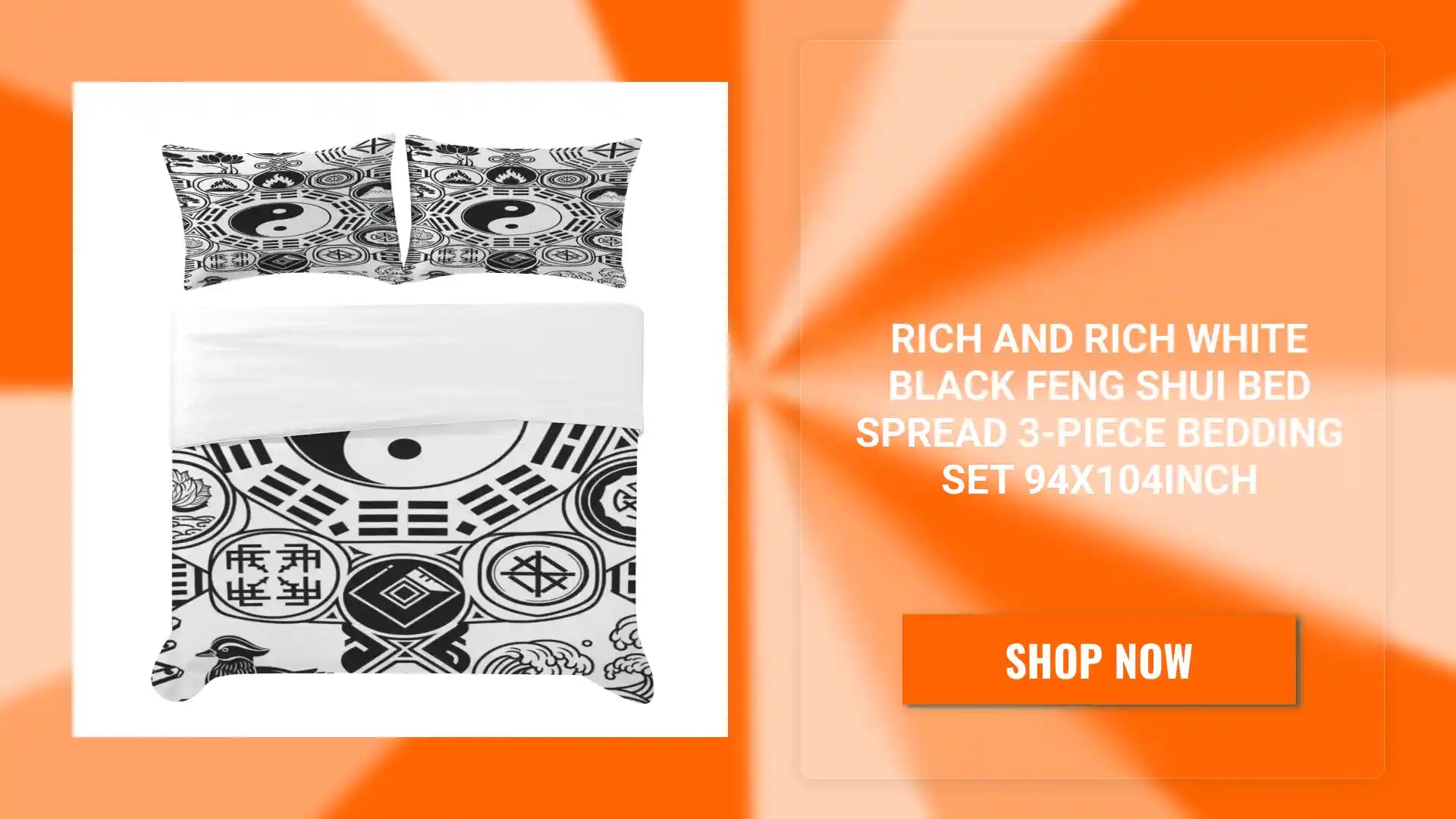 Rich and Rich White Black Feng Shui Bed Spread 3-Piece Bedding Set 94x104inch by@Outfy