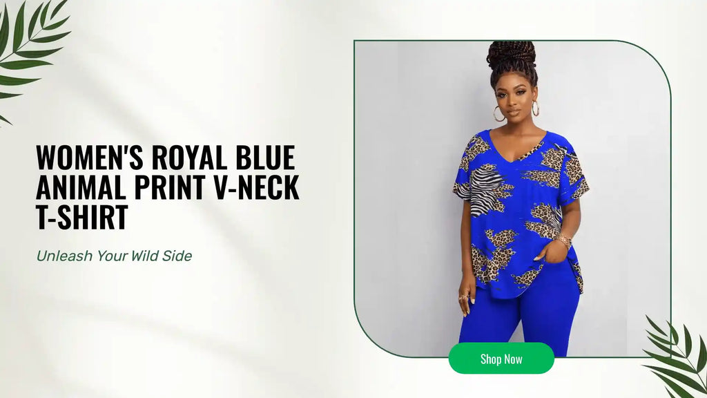 Women's Royal Blue Animal Print V-Neck T-Shirt by@Outfy