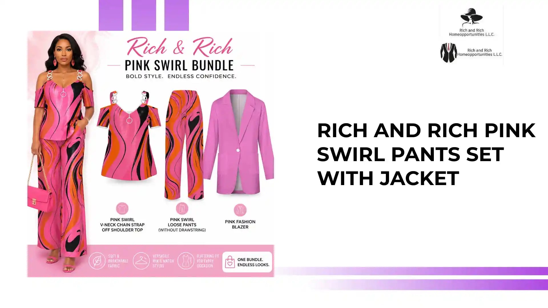 Rich and Rich Pink Swirl Pants Set with Jacket by@Outfy