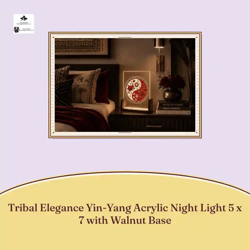 Tribal Elegance Yin-Yang Acrylic Night Light 5 x 7 with Walnut Base by@Outfy